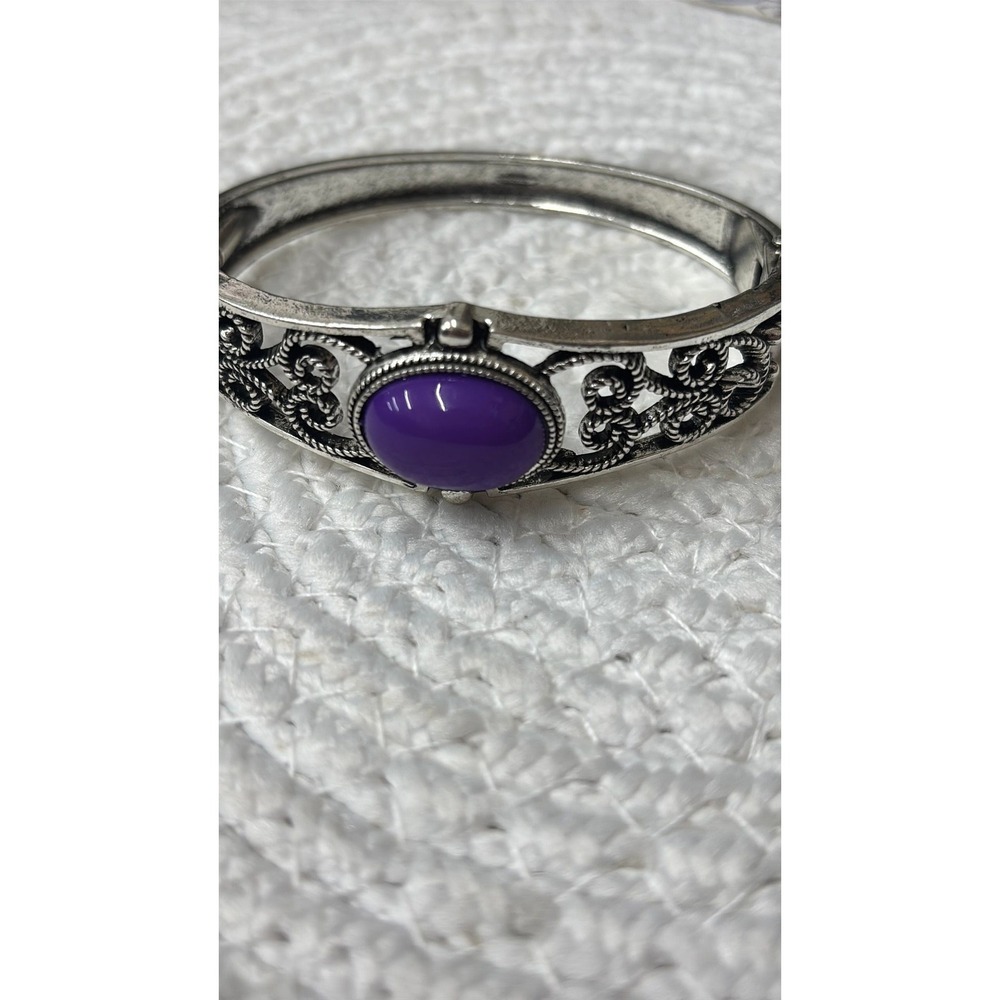#29. Purple Hinged Ornate Filigree Bangle Bracelet